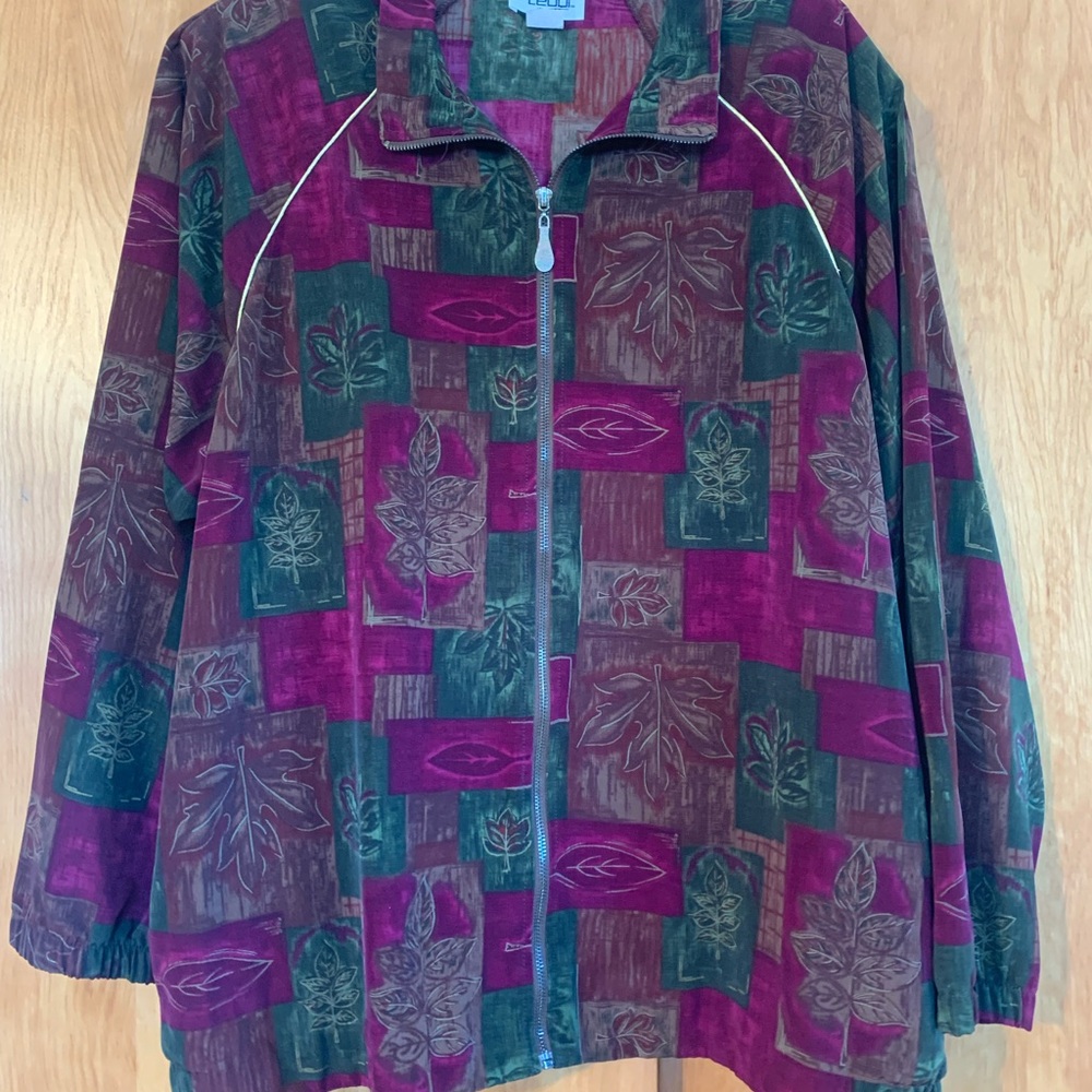 vintage Teddi 80s Multicolor floral leaf pattern windbreaker gold trim XXL